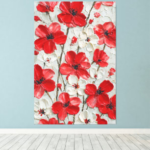 Rote und weiße Blumen Impasto-Wandkunst Leinwanddruck