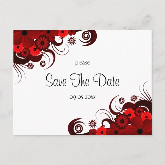 Rote und weiße Blumenkarten Save the Date Postkart Ankündigungspostkarte (Vorderseite)