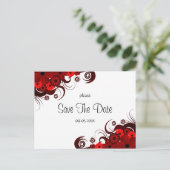 Rote und weiße Blumenkarten Save the Date Postkart Ankündigungspostkarte (Stehend Vorderseite)
