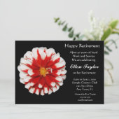 Rote und weiße Blumenruhestands-Party Einladung (Stehend Vorderseite)
