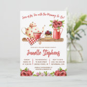 Rote und weiße Blüte, Sweet Tee Party Babydusche Einladung (Stehend Vorderseite)