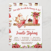 Rote und weiße Blüte, Sweet Tee Party Babydusche Einladung (Vorne/Hinten)