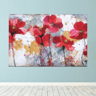 Rote und Weiße Blüten-Abstrakte Wandkunst Leinwanddruck