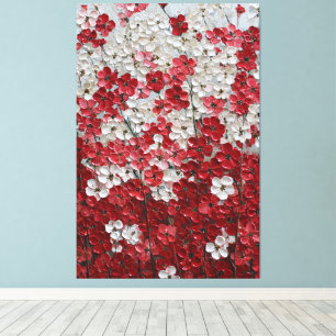 Rote und weiße Blüten Impasto-Wandkunst Leinwanddruck