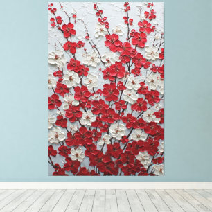 Rote und weiße Blüten Impasto-Wandkunst Leinwanddruck