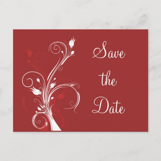 Rote und weiße Blüten Save the Date Postkarte (Vorderseite)