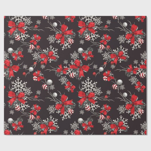 Rote und weiße Bogen Ornamente Schneeflocken auf S Geschenkpapier (Flach)