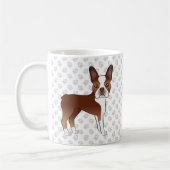 Rote und weiße Boston Terrier Cartoon Dog & Paws Kaffeetasse (Links)