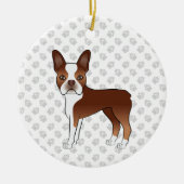 Rote und weiße Boston Terrier Cartoon Dog & Paws Keramik Ornament (Vorne)