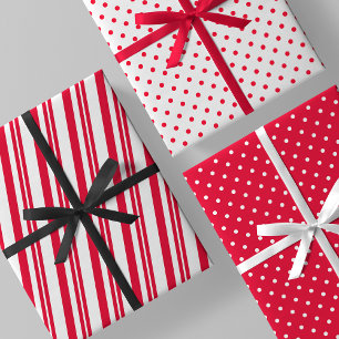 Rote und weiße Candy-Cane-Streifen und Punkte Geschenkpapier Set