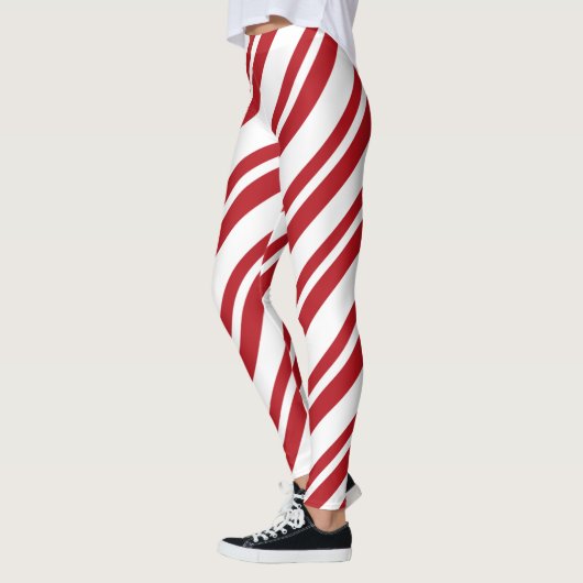 Rote und weiße Candy Cane Stripte Leggings (Links)