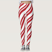 Rote und weiße Candy Cane Stripte Leggings (Vorderseite)