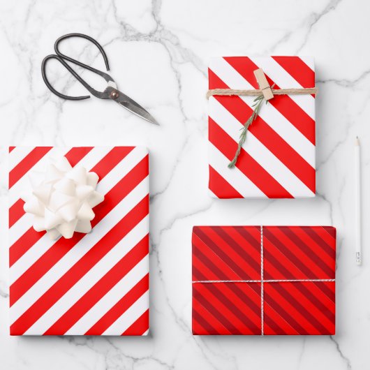 Rote und weiße Candy Stripes Geschenkpapier Set (Vorderseite)