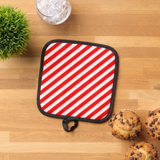 Rote und weiße Candy Stripes Topflappen (Oben Unten)