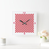 Rote und weiße Checkered Kitchen Clock Numbers Quadratische Wanduhr (Zuhause)
