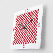 Rote und weiße Checkered Kitchen Clock Numbers Quadratische Wanduhr (Winkel)