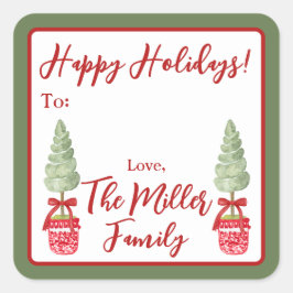 Rote und weiße Chinoiserie Topiary Holiday Geschen Quadratischer Aufkleber