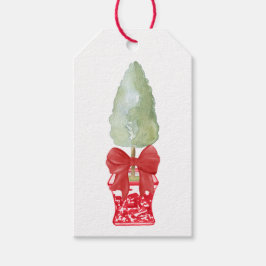 Rote und weiße Chinoiserie Topiary Holiday Geschenkanhänger