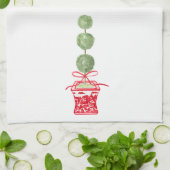 Rote und weiße Chinoiserie Topiary Holiday Geschirrtuch (Gefaltet)