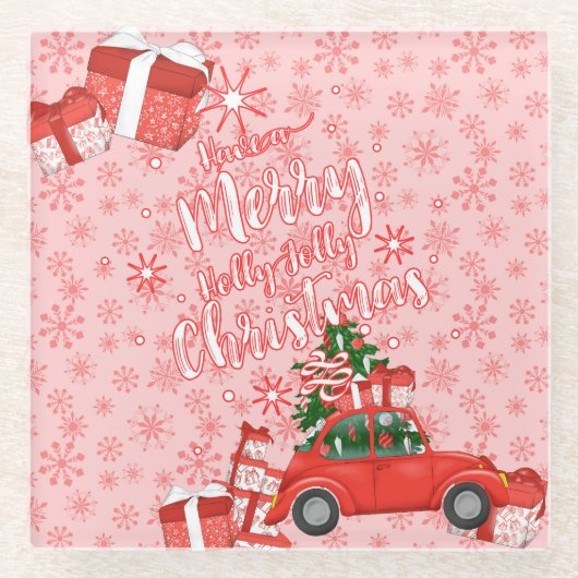 ROTE UND WEISSE CHRISTMAS KRAFTWAGEN PRÄSENTIERT GLASUNTERSETZER (Vorderseite)