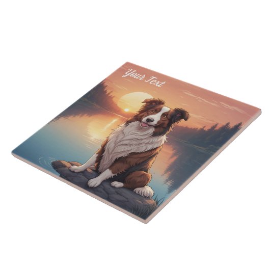 Rote und weiße Collie am See Fliese (Seite)