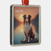 Rote und weiße Collie am See Ornament Aus Metall (Rechts)