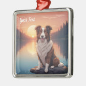 Rote und weiße Collie am See Ornament Aus Metall (Links)