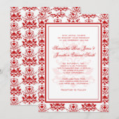 Rote und weiße Damaske Elegante Hochzeit Einladung (Vorne/Hinten)