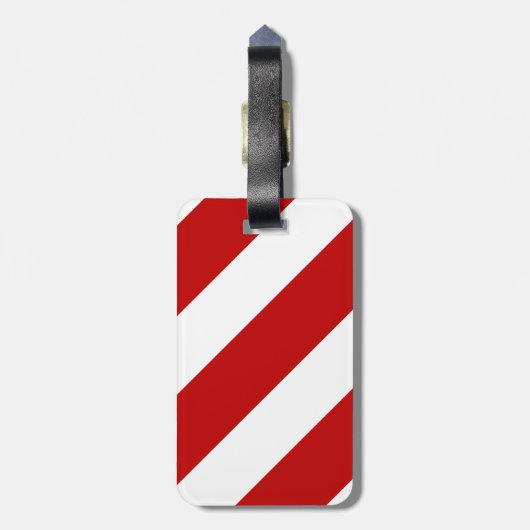 Rote und weiße Diagonalstreifen Gepäckanhänger (Rückseite vertikal)