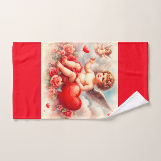 Rote und weiße Engelchen Badhandtuch Set (Handtuch)