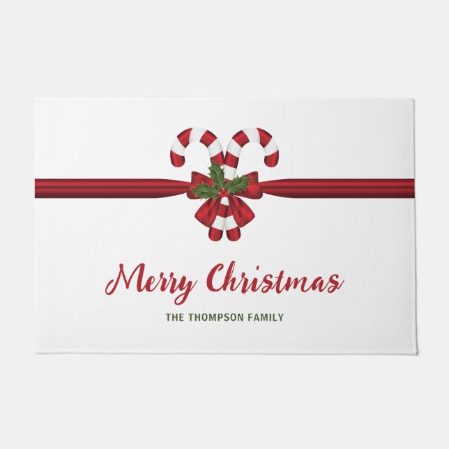 Rote und weiße, festliche Süßkanüle und Text Fußmatte (Vorderseite)