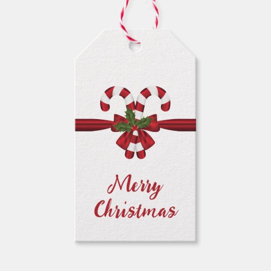 Rote und weiße, festliche Süßkanüle und Text Geschenkanhänger (Vorderseite)
