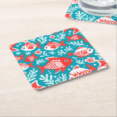 Rote und weiße Fischmuster blau Rechteckiger Pappuntersetzer (angewinkelt)