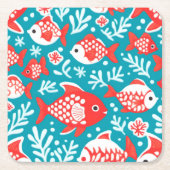 Rote und weiße Fischmuster blau Rechteckiger Pappuntersetzer (Vorderseite)