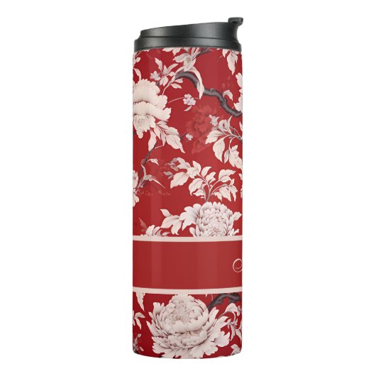 Rote und weiße Flora Chinoiserie Muster Persönlich Thermosbecher (Nach links gedreht)