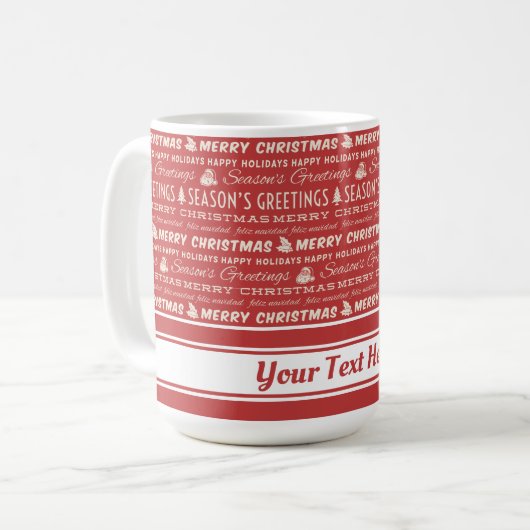 Rote und weiße frohe Weihnachts Retro Typografie Kaffeetasse (Vorderseite Links)