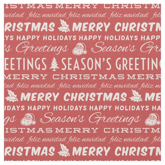 Rote und weiße frohe Weihnachts Retro Typografie Stoff (Nahaufnahme)