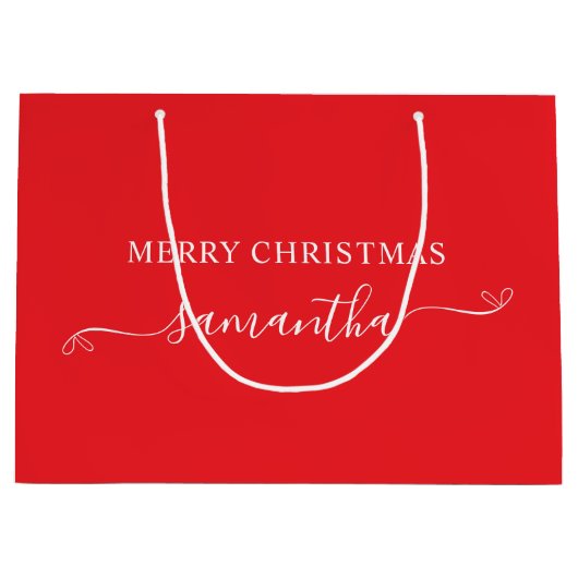 Rote und weiße frohe Weihnachtsbäume Unterschrift  Große Geschenktüte (Vorderseite)