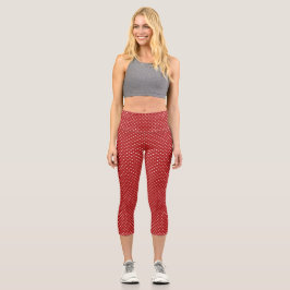 Rote und weiße gepolsterte Polka-Punkte Capri Leggings