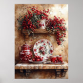 Rote und weiße Geschirr, Coffee Pot Country Shelf Poster (Vorne)