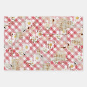 Rote und weiße gestörte Gingham-Geschenkwrap Geschenkpapier Set (Vorderseite 2)