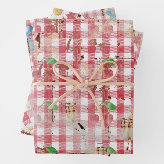 Rote und weiße gestörte Gingham-Geschenkwrap Geschenkpapier Set (Beispiel)