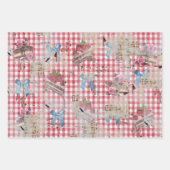 Rote und weiße gestörte Gingham-Geschenkwrap Geschenkpapier Set (Vorderseite 3)