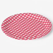 Rote und weiße Gingham Checkerboard Pappteller (Schrägansicht)