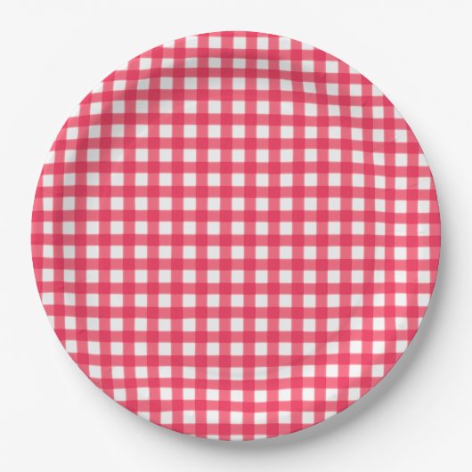 Rote und weiße Gingham Checkerboard Pappteller (Vorderseite)