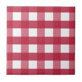 Rote und weiße Gingham Editable Label Keramik Tile Fliese (Vorderseite)