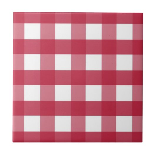 Rote und weiße Gingham Editable Label Keramik Tile Fliese (Vorderseite)