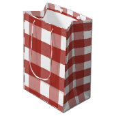 Rote und weiße Gingham-Geschenktasche Mittlere Geschenktüte (Vorderseite Schrägansicht)