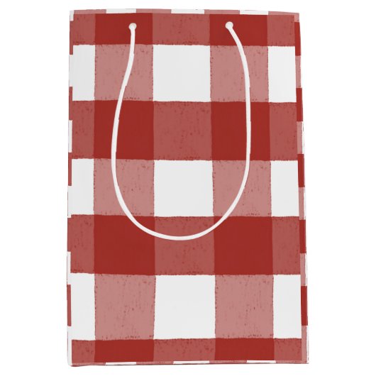 Rote und weiße Gingham-Geschenktasche Mittlere Geschenktüte (Vorderseite)