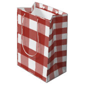 Rote und weiße Gingham-Geschenktasche Mittlere Geschenktüte (Rückseite Schrägansicht)